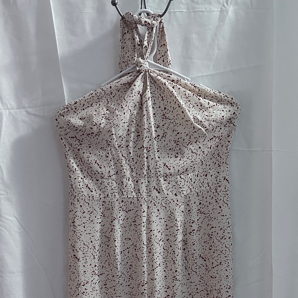 Elegant Cream and Red Speckled jumpsuit/ adjustable Romper